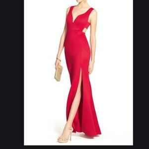 Red Floor Length Side Cutout Gown with Leg Slit